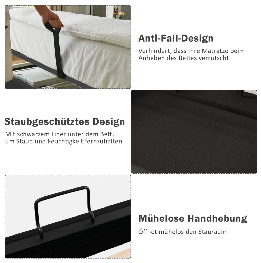 LETTO 90x200 cm Beige in cotone-lino con LED, prese, USB e Type C