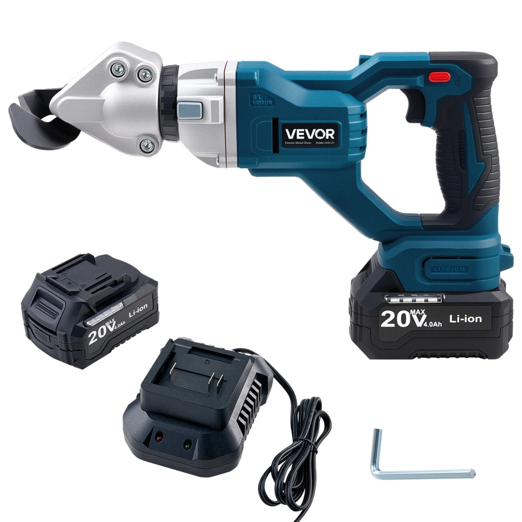 Cesoia per Lamiera Elettrica HJ9121 400W 20V Testa Girevole a 360 Gradi 2800 SPM Taglierina Metallo Blu e Argento per Officina e Bricolage