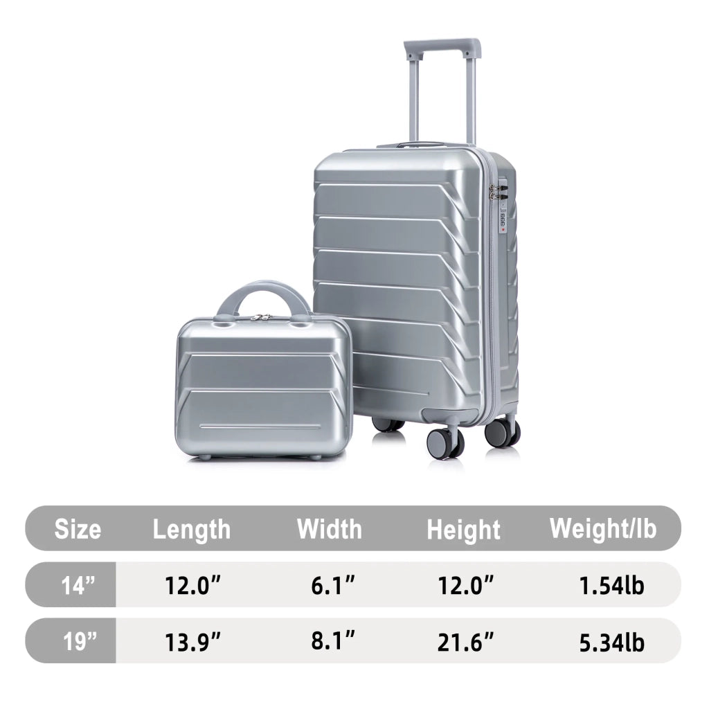 Set 2 valigie ABS con rotelle e combinazione + beauty case 14", argento