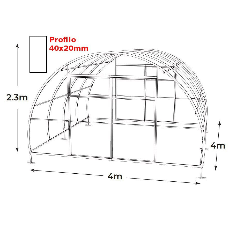 Serra ComPRO 4x12m con copertura policarbonato alveolare 6mm