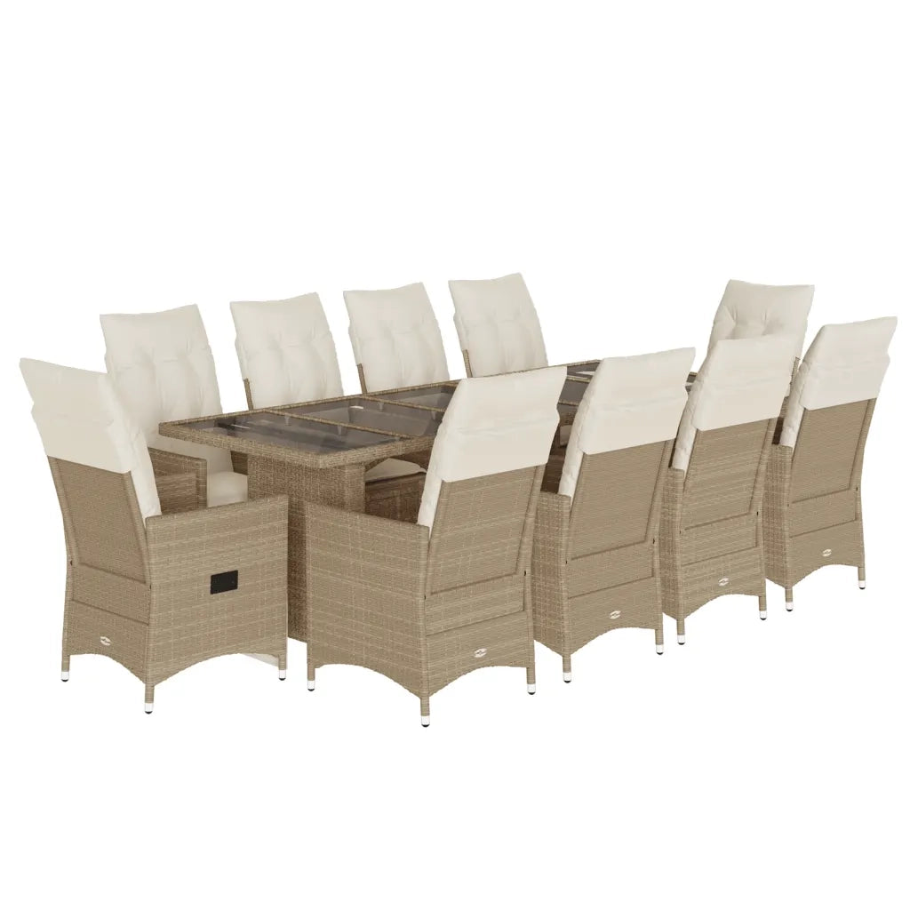 Set Bistrò da Giardino 11 pz con Cuscini in Polyrattan Beige