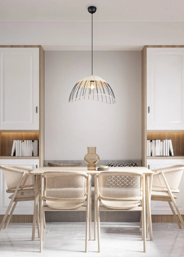 Lampada a sospensione, rattan e metallo, naturale e nero, D 48 cm, Sandrine