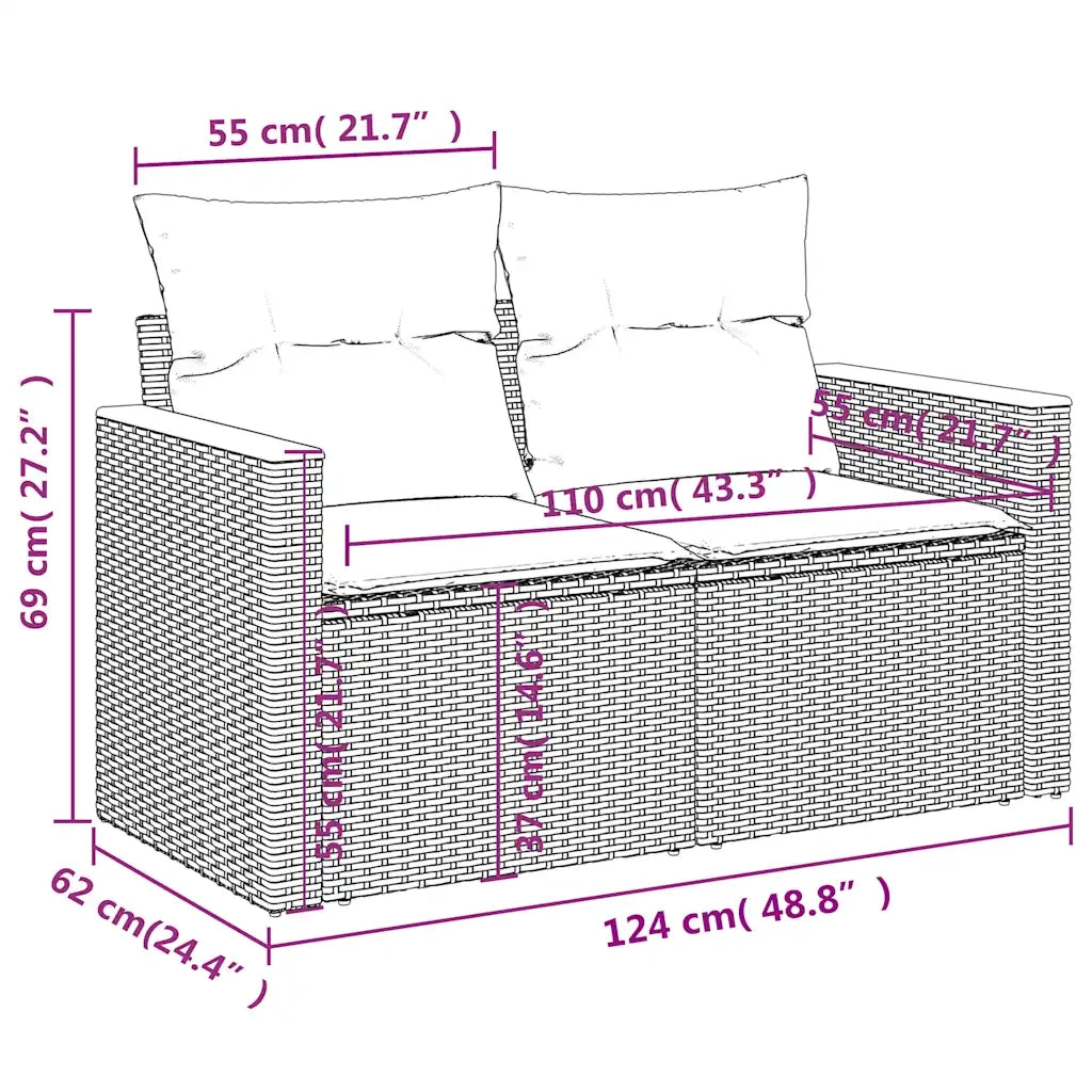 Set Divani da Giardino 8 pz con Cuscini Nero in Polyrattan 3226645