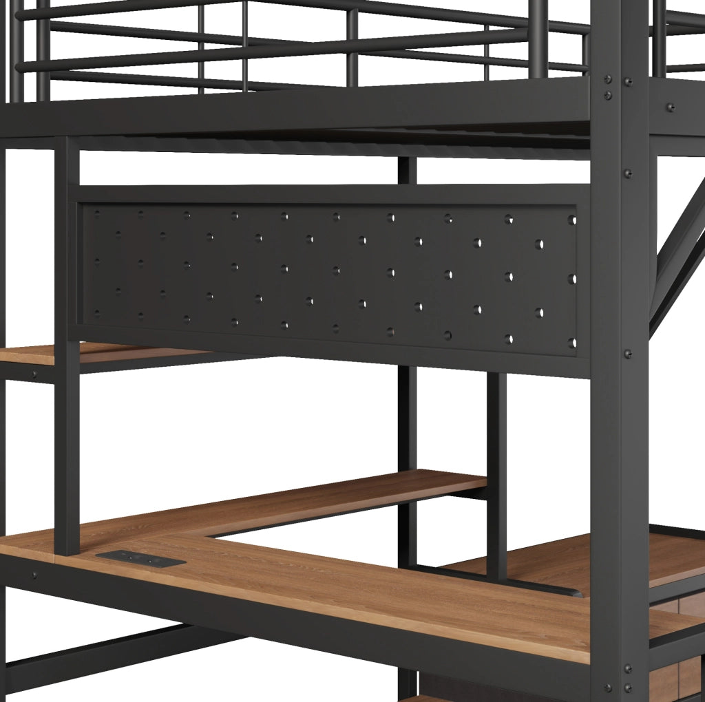 Letto a soppalco 140x200 cm con scrivania, scaffali, LED e USB