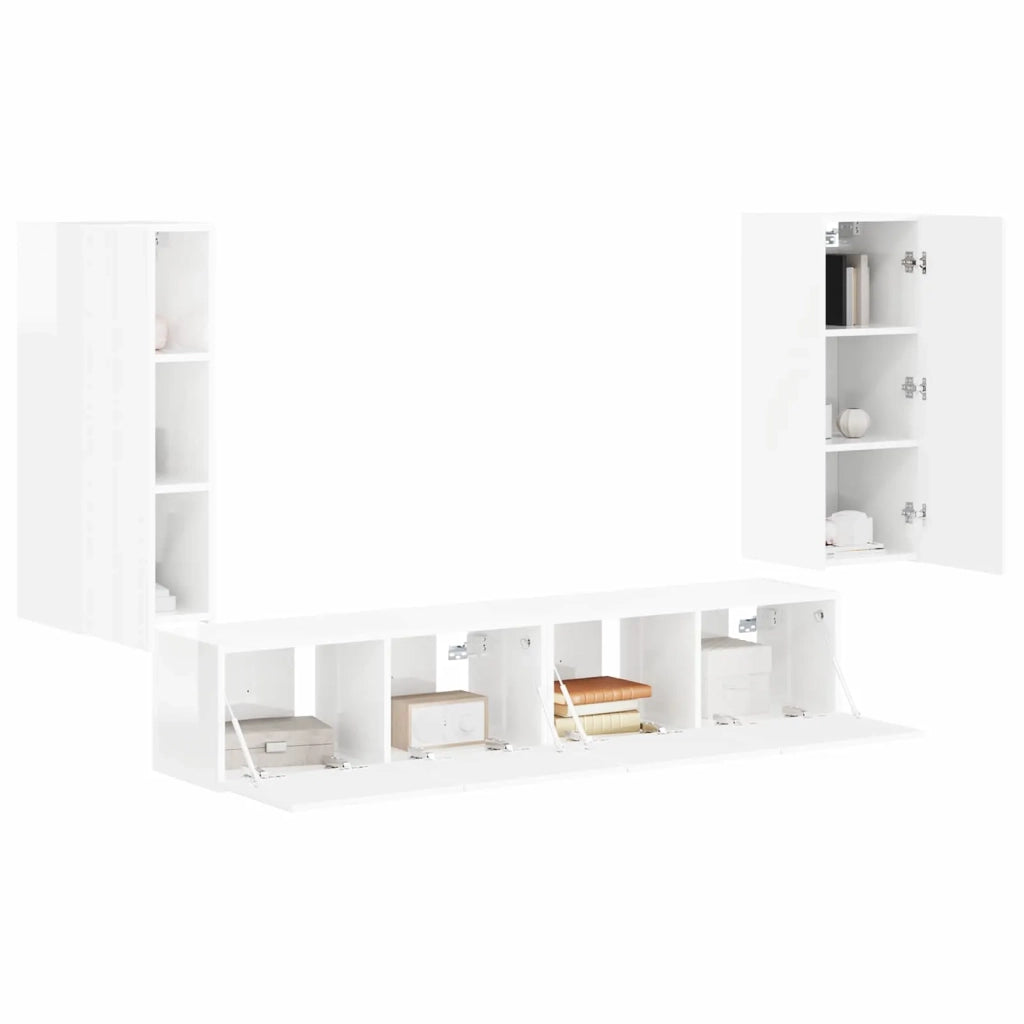 Set di Mobiletto da TV a Parete 4 pcs Bianco Lucido 3408920