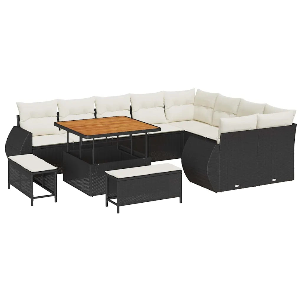 Set Divano da Giardino con cuscino 12 pcs Nero e crema 3363855