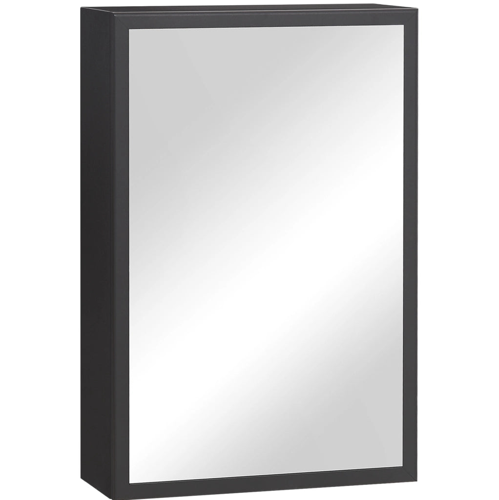 Mobile da bagno a parete con specchio, 3 ripiani, nero, 40x15x60 cm