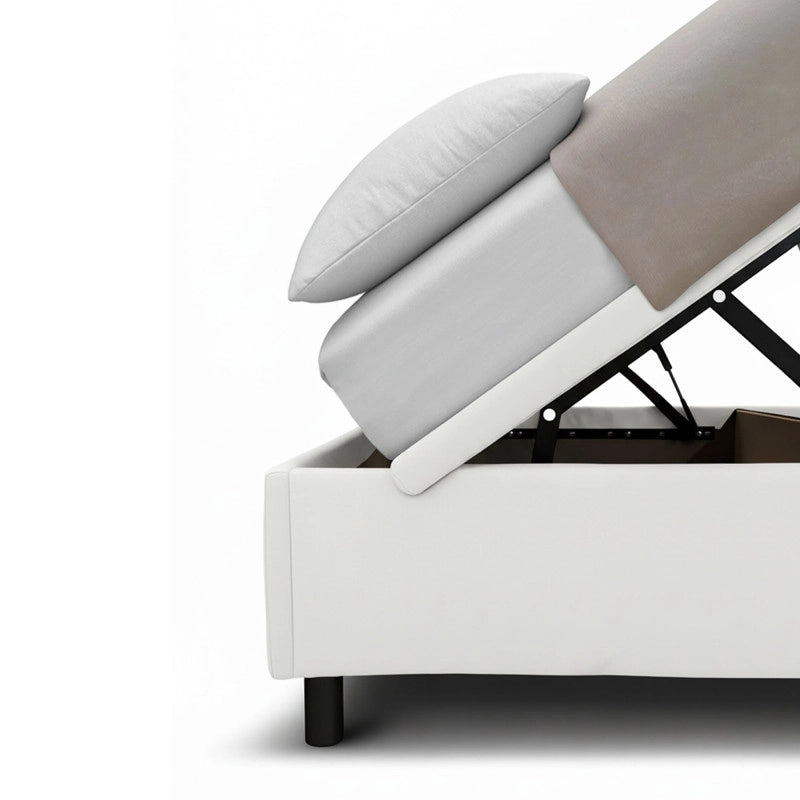 Letto imbottito Singolo 80x190 cm Square - Bianco,Similpelle,Contenitore
