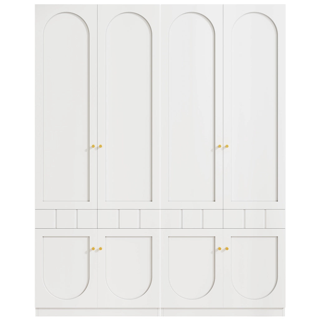 Armadio bianco da 80x50x200 cm con 2 ante, appendiabiti e cassetti a pressione, set da 2 pezzi