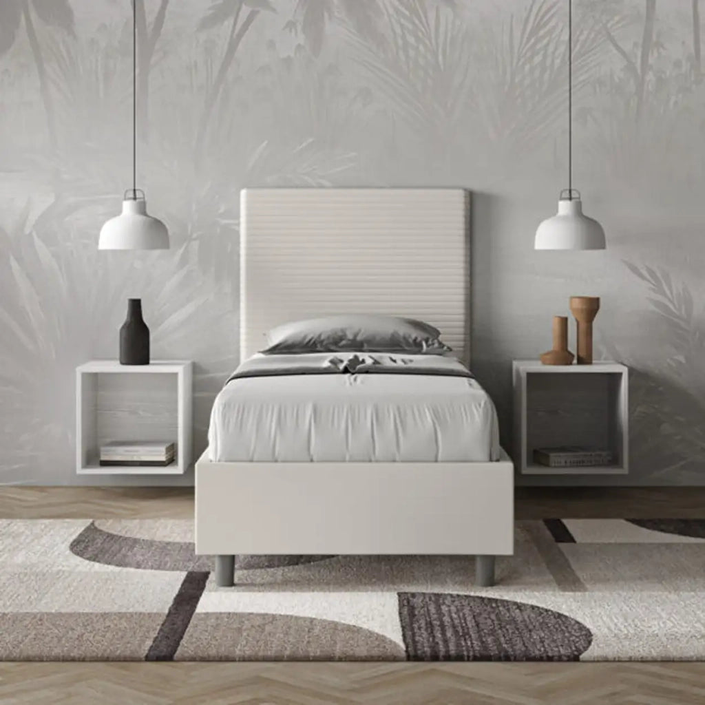Letto singolo senza rete imbottito 80x210 similpelle bianco Focus