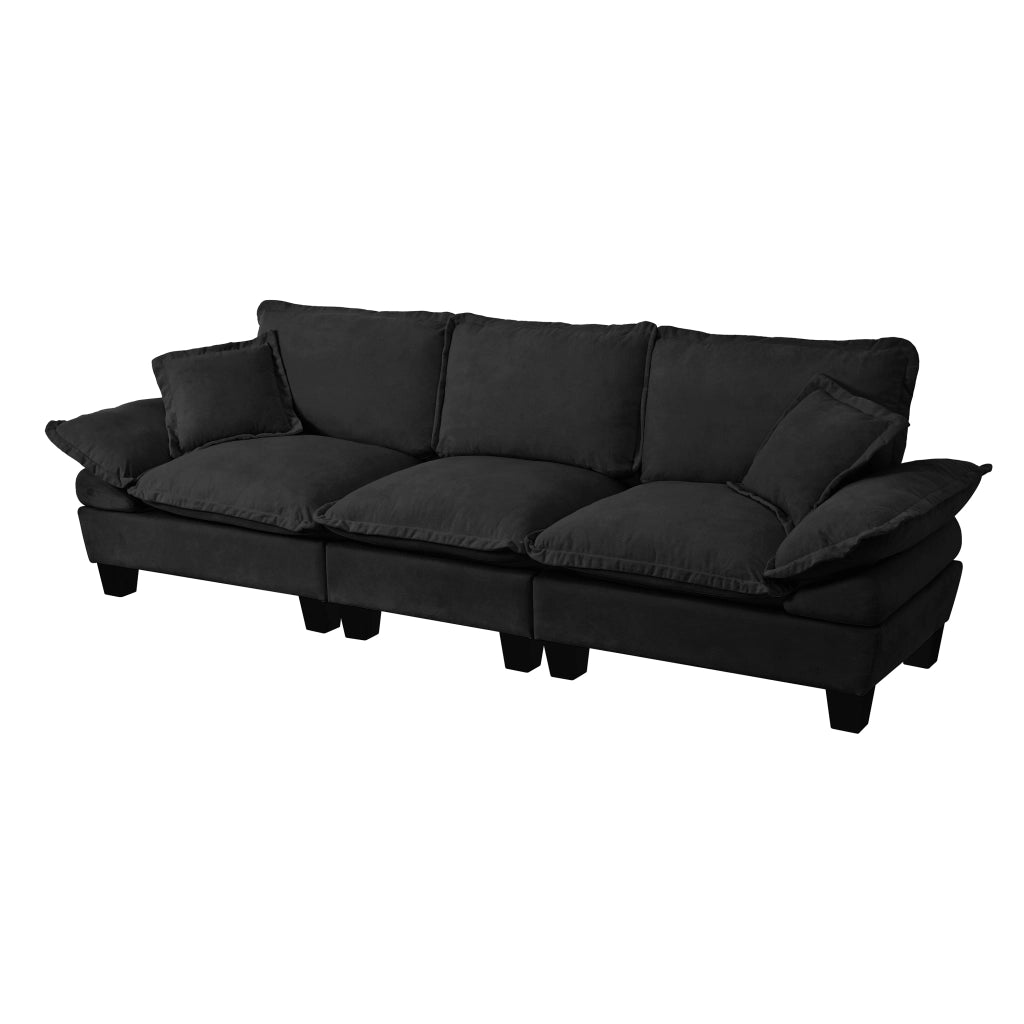 Divano 3 Posti in Ciniglia con Braccioli Curvi; Design Compatto; Nero