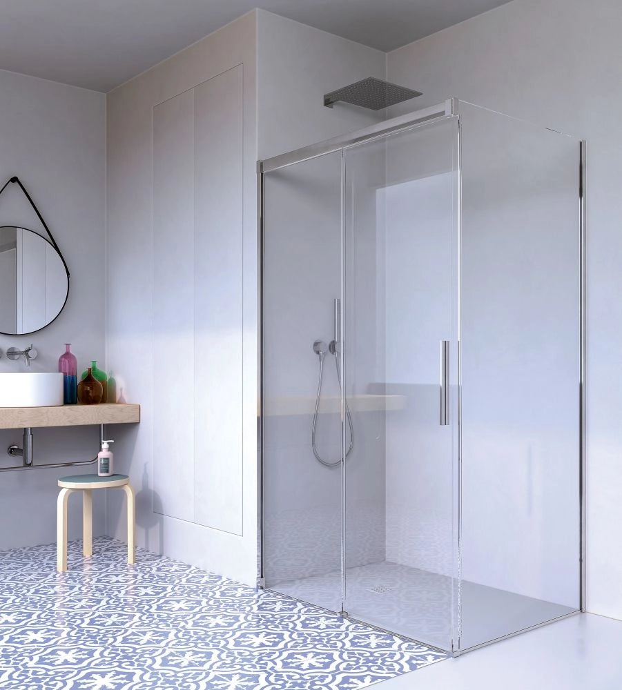 Box doccia 2 lati Fisso + Scorrevole Cristallo 8 mm Giava - Nice Soft Close - Misura: 70 x 160 x h190 cm