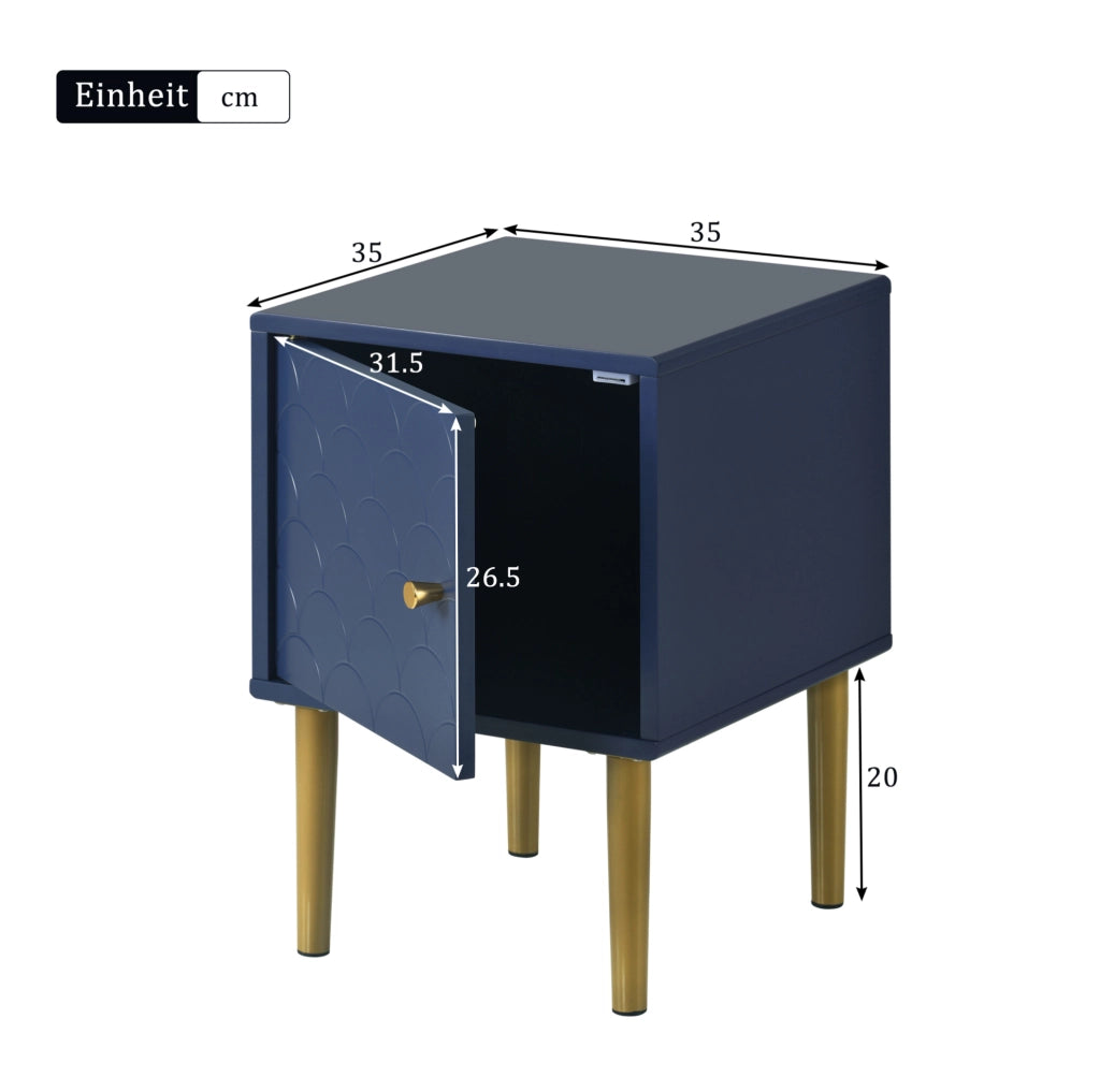 Comodino in truciolare e metallo; blu navy; 35x35x51 cm