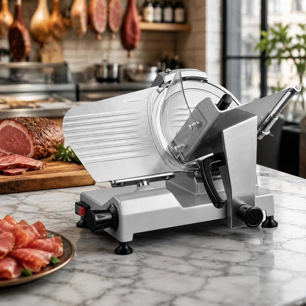 Affettatrice Elettrica Per Carne, Affettatrice Per Prosciutto 240 W Spessore Di Taglio Regolabile Da 0-12 Mm, Lama In Acciaio Al Carbonio 250 Mm, Salsicce Pane Formaggio Salumi Prosciutto