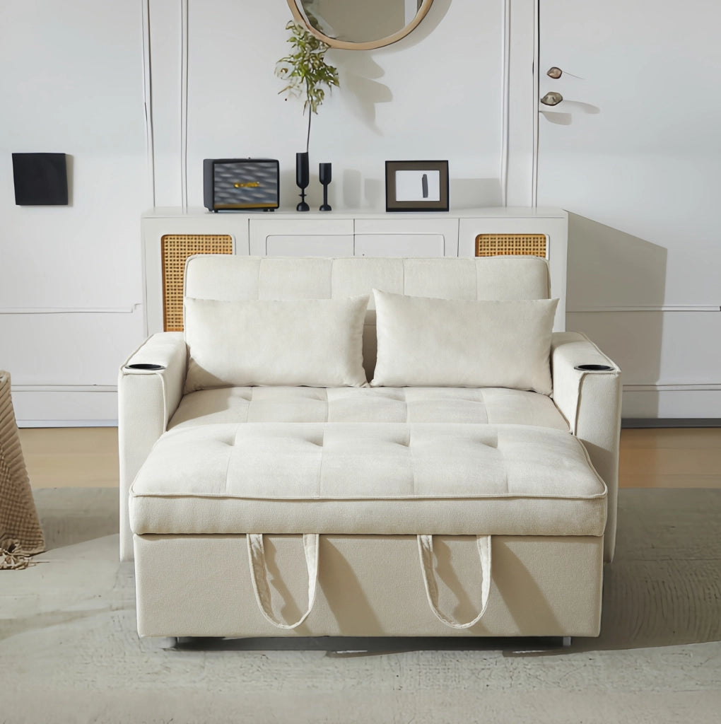 SOFA LETTO 3-in-1 137x76,5x83 cm Velluto Beige con 2 cuscini