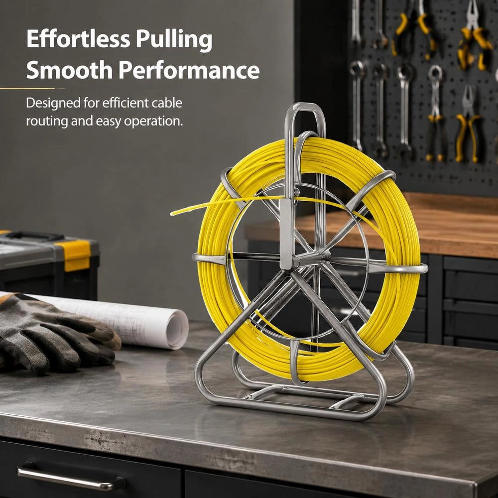 Fiberglass Cable Reel 100 M 6.3 Mm Fiberglass Rod, Fish Tape With Stand, Cable Pulling Aid With Markings, Cable Threader, Cable Puller For Walls & Electrical Installation Pipes, Non-conductive