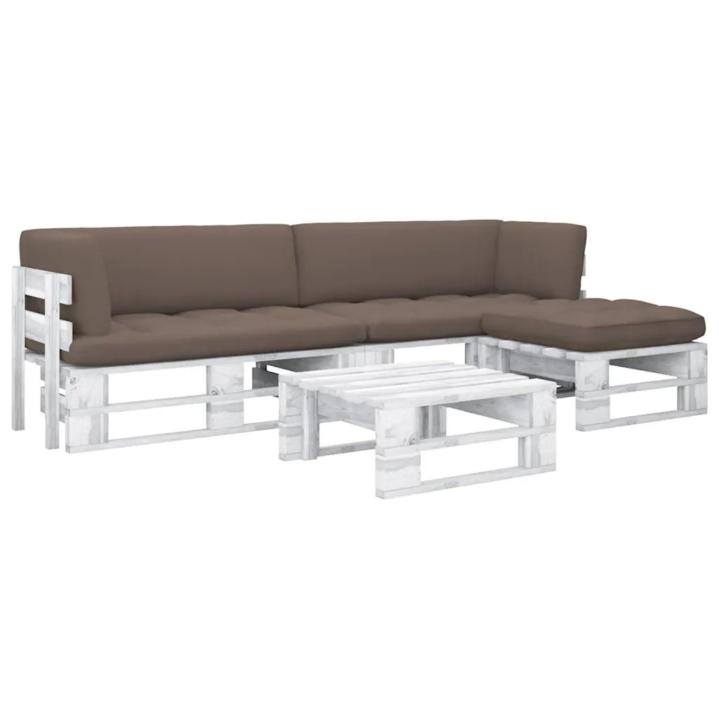 Set Divani in Pallet con Cuscini 4 pz in Pino Impregnato Bianco 3066789
