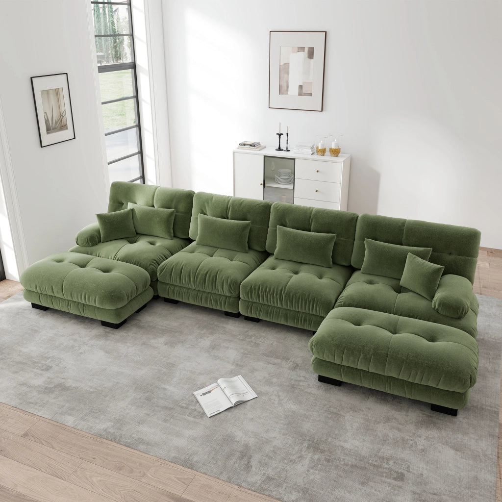 Divano Angolare U 4 Posti con Poggiapiedi ¨C Xylo ¨C Chenille Verde