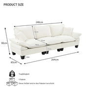 Divano 3 Posti in Ciniglia con Braccioli Curvi; Design Compatto; Beige