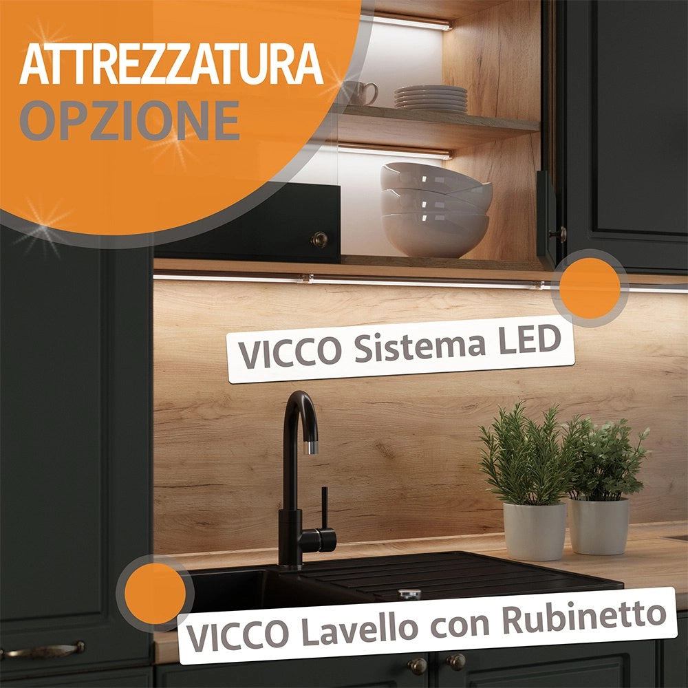 Cucina componibile R-Line Calcestruzzo/Bianco 200 cm, PL Marmo Vicco