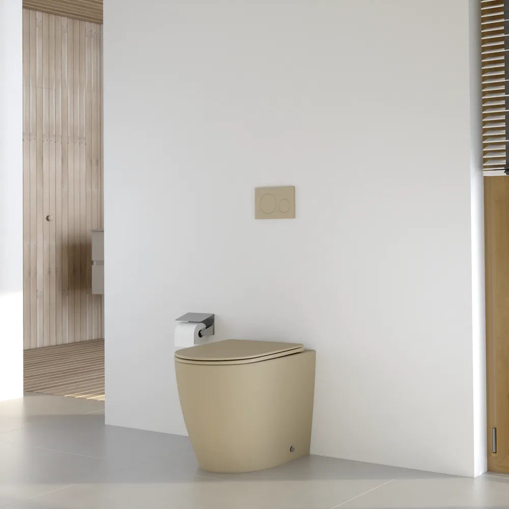 Vaso WC filomuro rimless in ceramica khaki opaco e sedile soft-close | Europa Small