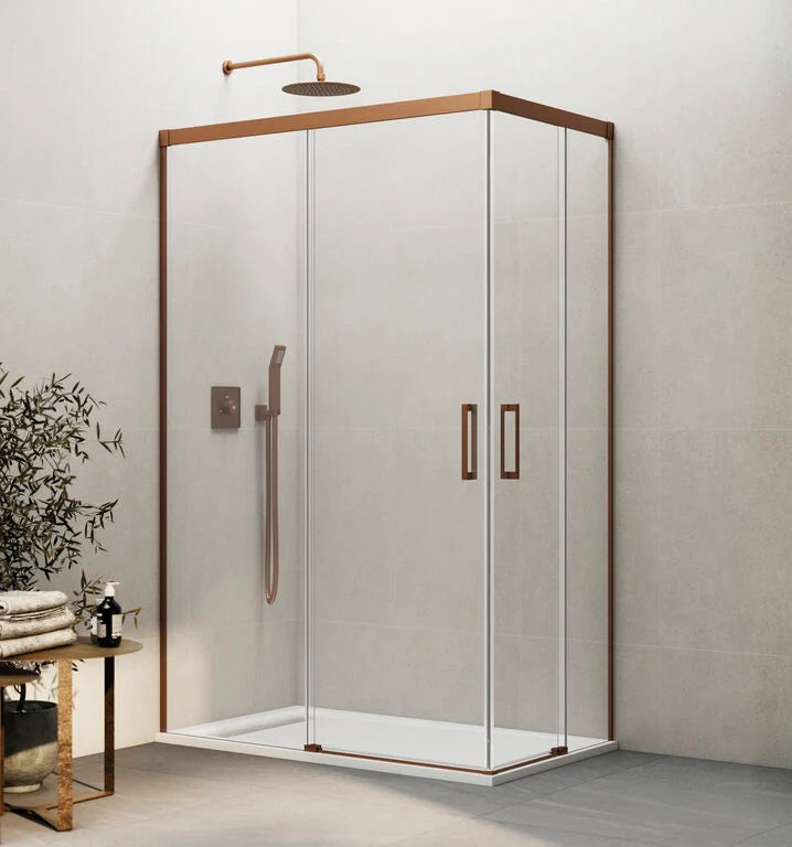 Box doccia angolare BASIC apertura al vertice 85x70 cm (80-85/65-70) rame vetro trasparente