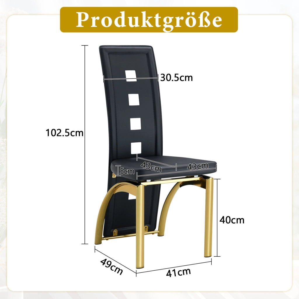 SEDIA da pranzo Set 2 unità 102,5 cm PU nero e metallo oro