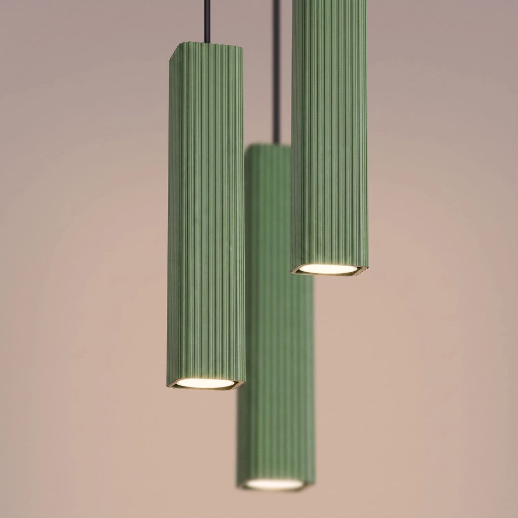 Lampada a sospensione RAYO 3P verde salvia