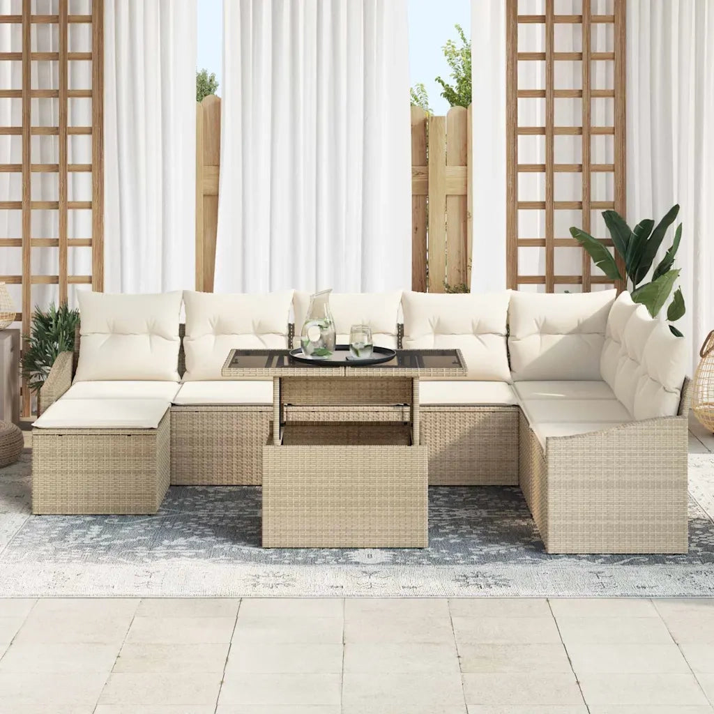 Set di divani con cuscino 9 pcs Beige e Crema polyrattan 3349057