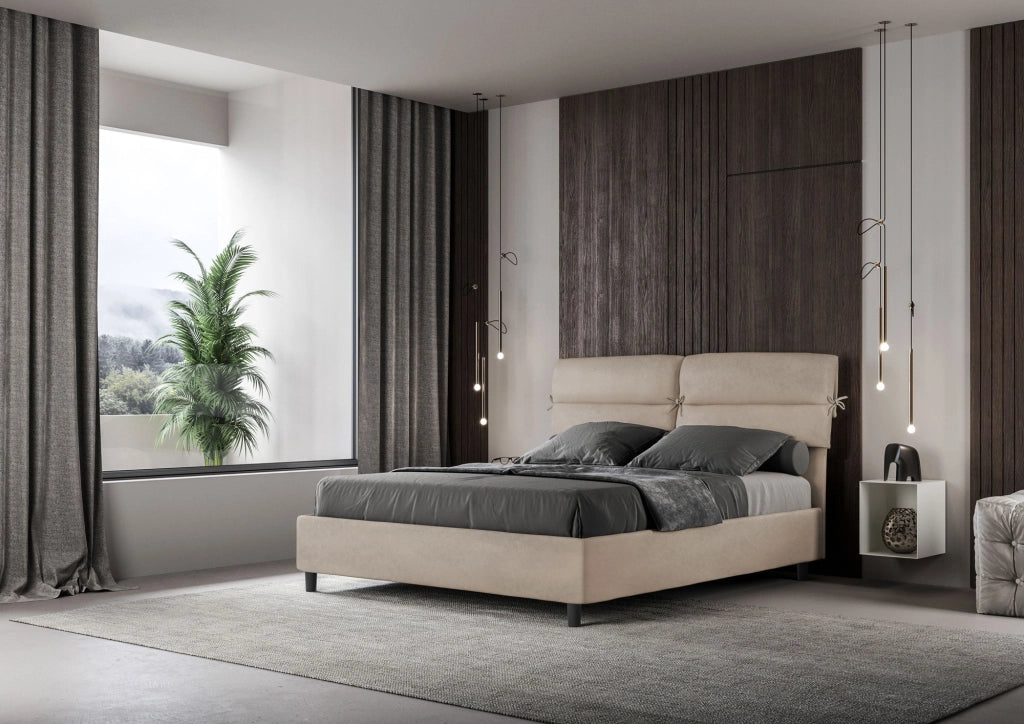 Letto Matrimoniale 160x200 cm con Rete e Contenitore Nandy Sabbia