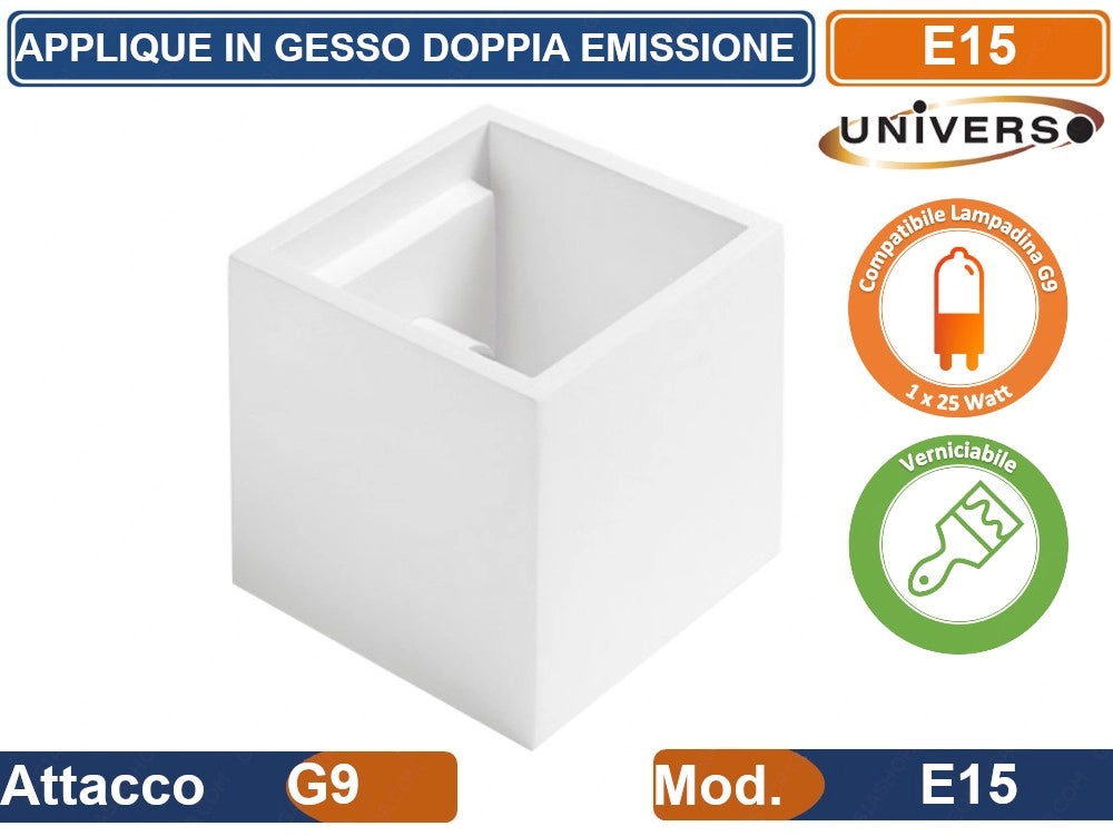 PLAFONIERA APPLIQUE PORTAFARETTO IN GESSO A CUBO MONTAGGIO A PARETE LAMPADINA G9