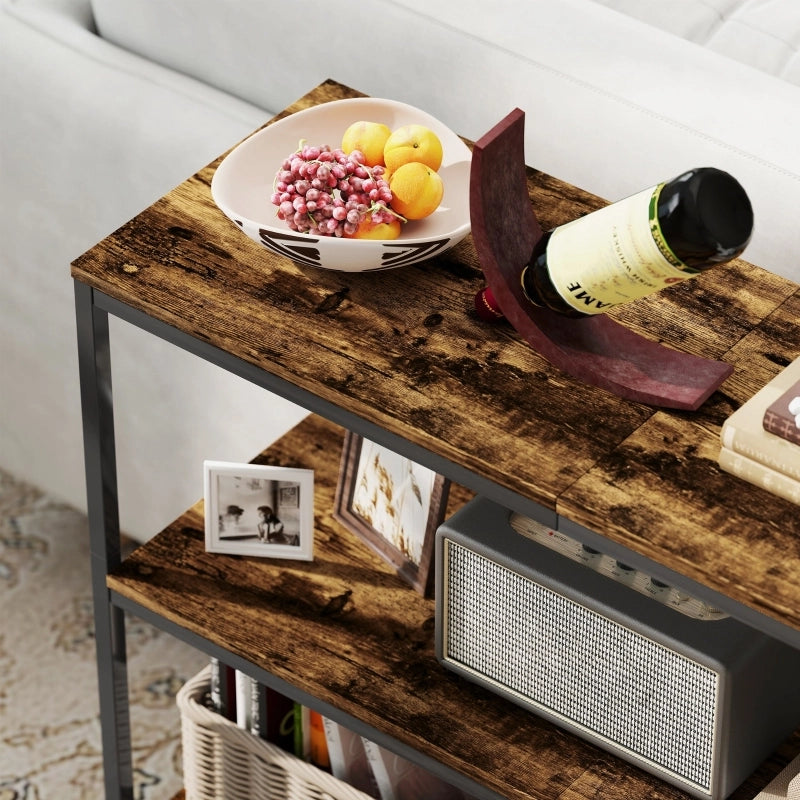 Tavolo consolle 101x35x80 cm a 3 livelli marrone rustico