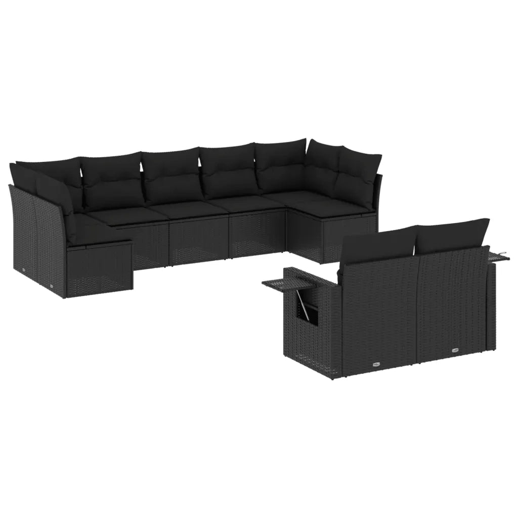 Set Divani da Giardino 9 pz con Cuscini Nero in Polyrattan