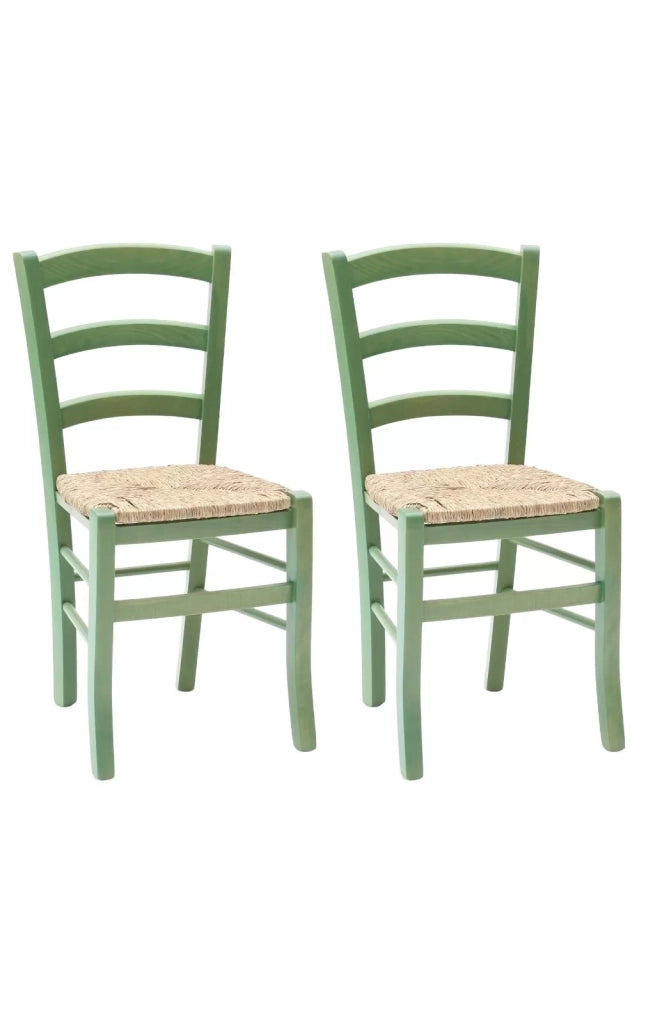 Set 02 sedie in legno massello finitura anilina verde/paglia - Mobili 2G
