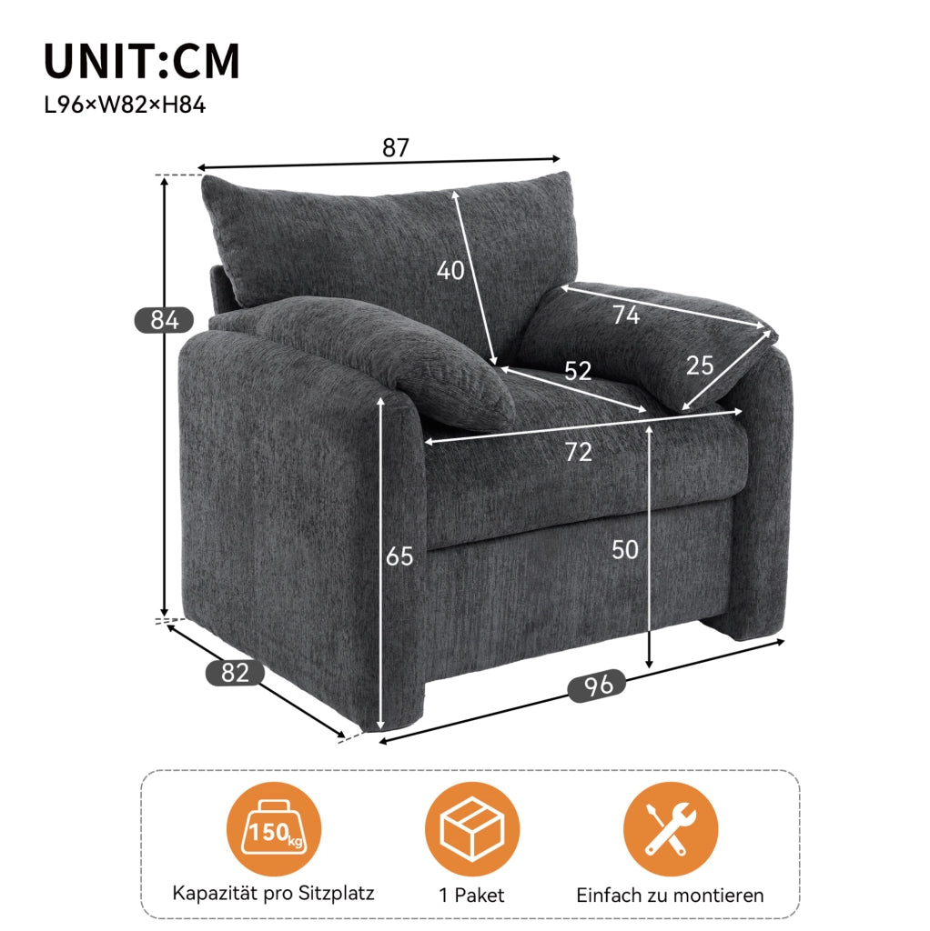 POLTRONA in ciniglia 96x82x84 cm grigio