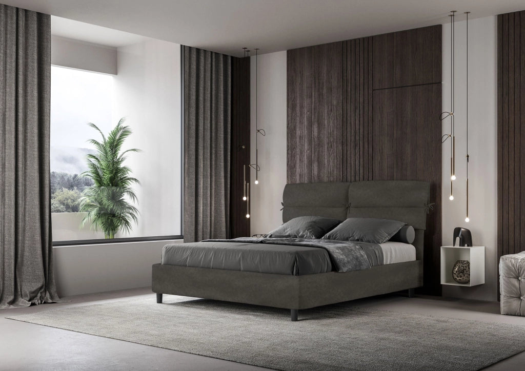Letto Matrimoniale 160x190 cm con Rete e Contenitore Nandy Grigio