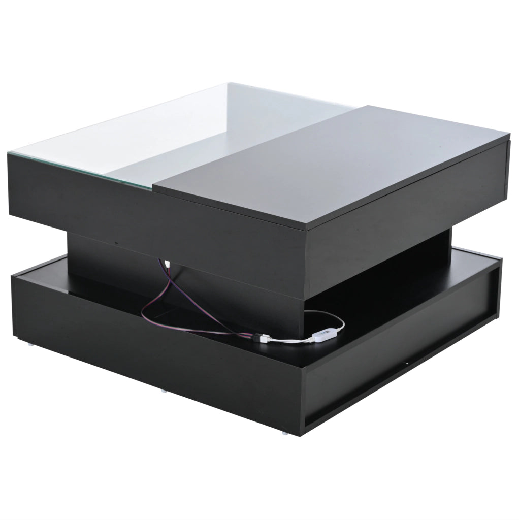 TAVOLINO da caffè 80x80x45 cm nero con LED e 2 cassetti