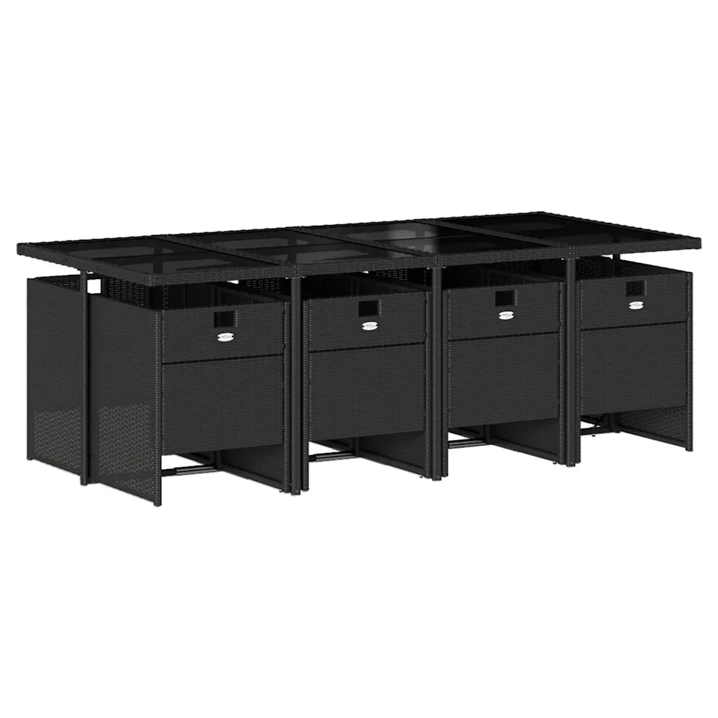Set da Pranzo da Giardino 9 pz con Cuscini Nero in Polyrattan 3210558