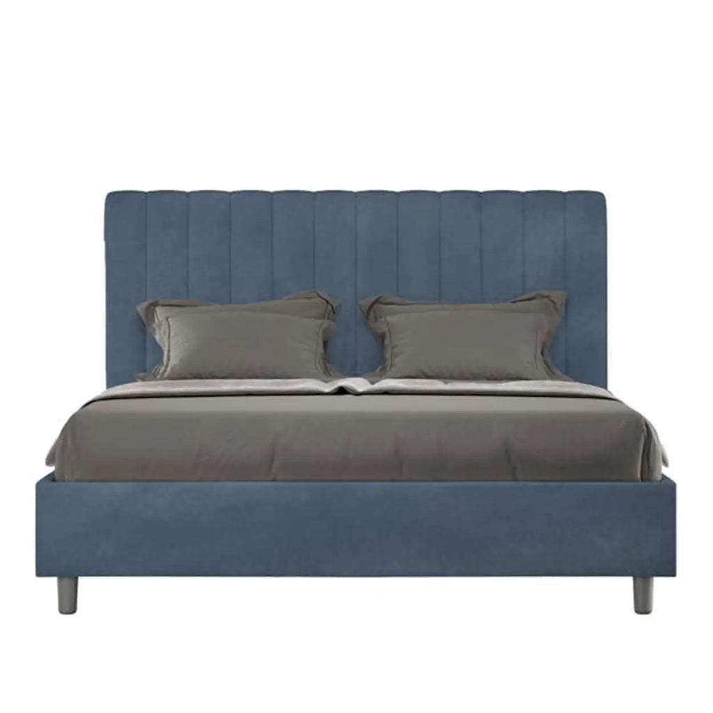 Letto matrimoniale senza rete imbottito 160x190 microfibra blu Agueda