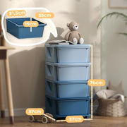 Cassettiera portaoggetti per bambini con 4 cassetti, plastica blu