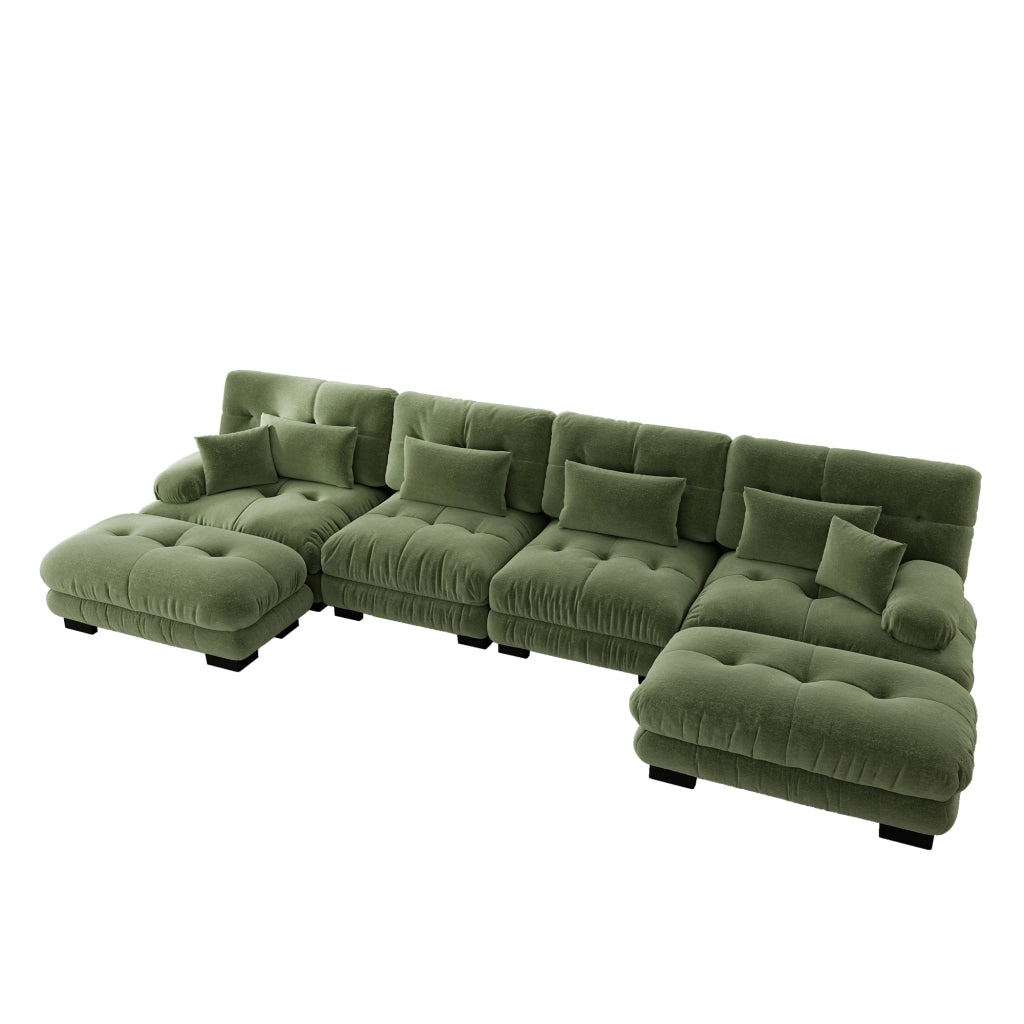 Divano Angolare U 4 Posti con Poggiapiedi ¨C Xylo ¨C Chenille Verde