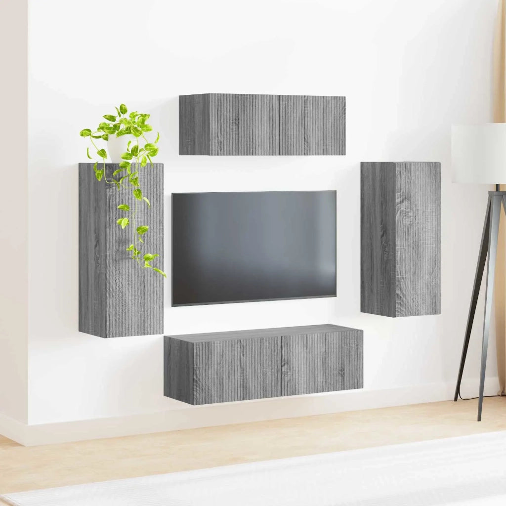 Set mobile TV 4 pcs Grigio Sonoma Legno multistrato
