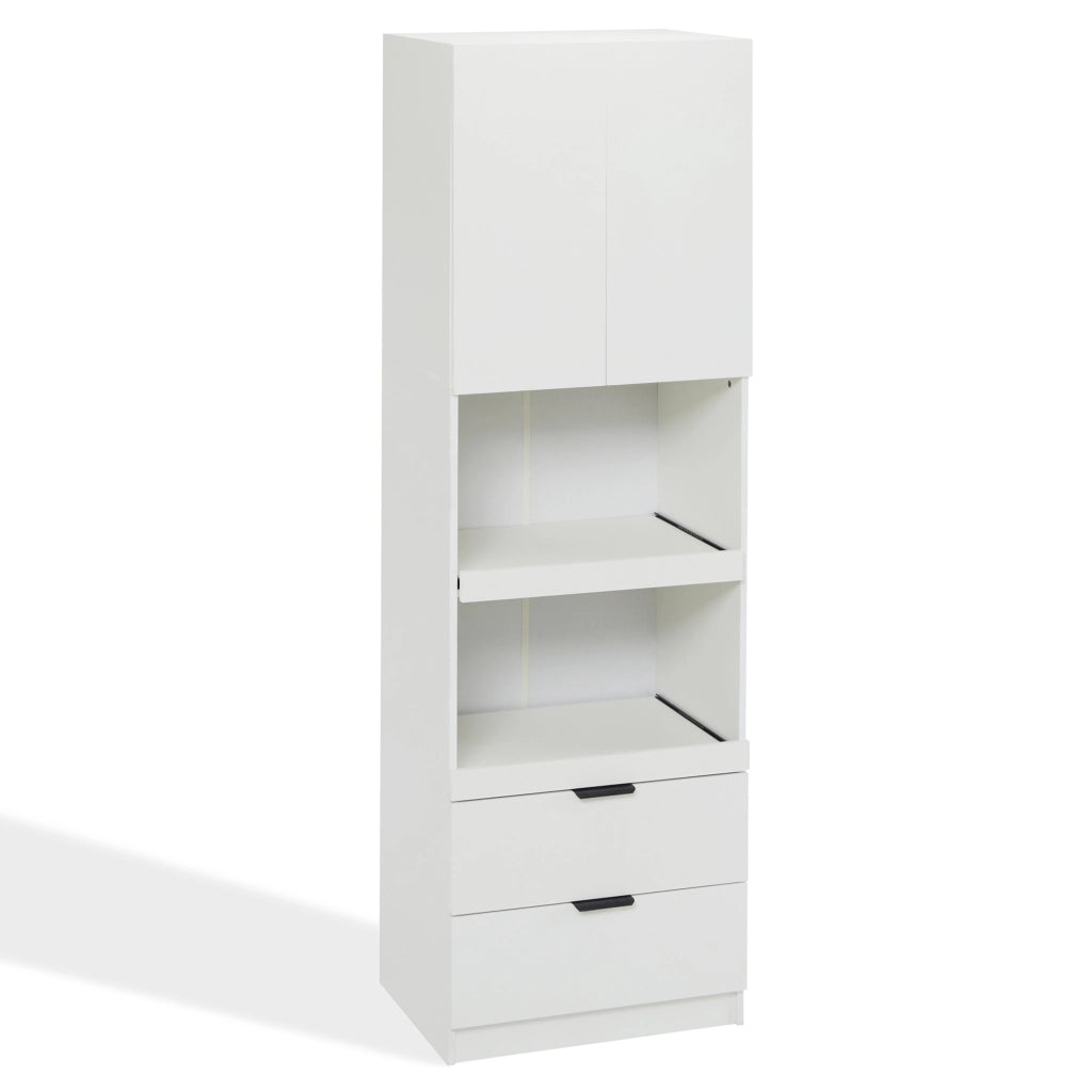Mobile dispensa da cucina 200 cm con 2 cassetti e vani aperti; bianco