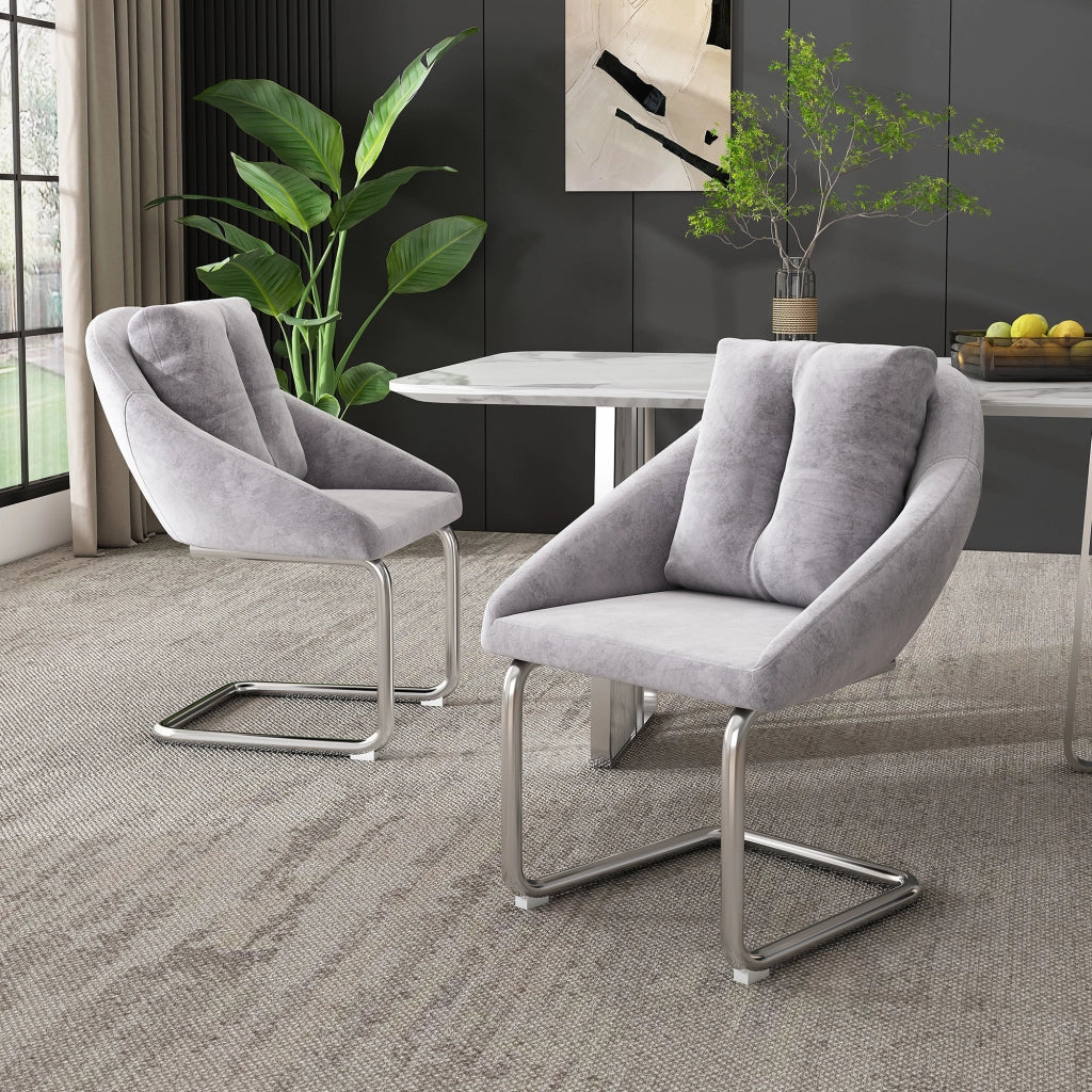 Sedia da Pranzo Set da 4 con Design Ergonomico e Gambe in Metallo, in Velluto Grigio