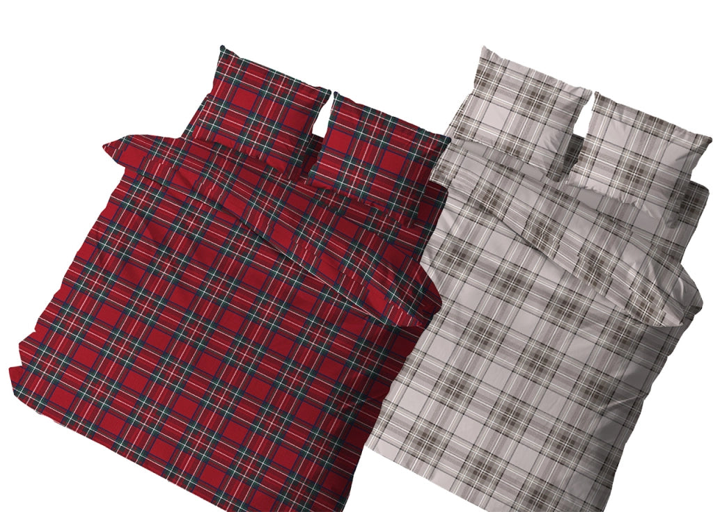 Copritrapunta Sacco Per Trapunta 100% Cotone Disegno Scozzese Kilt - Singolo - Rosso