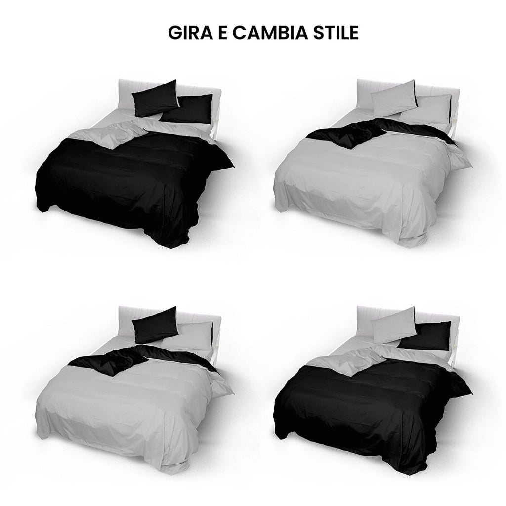 Copripiumino con Sacco e Federe Doubleface Nero/Grigio Chiaro Singolo
