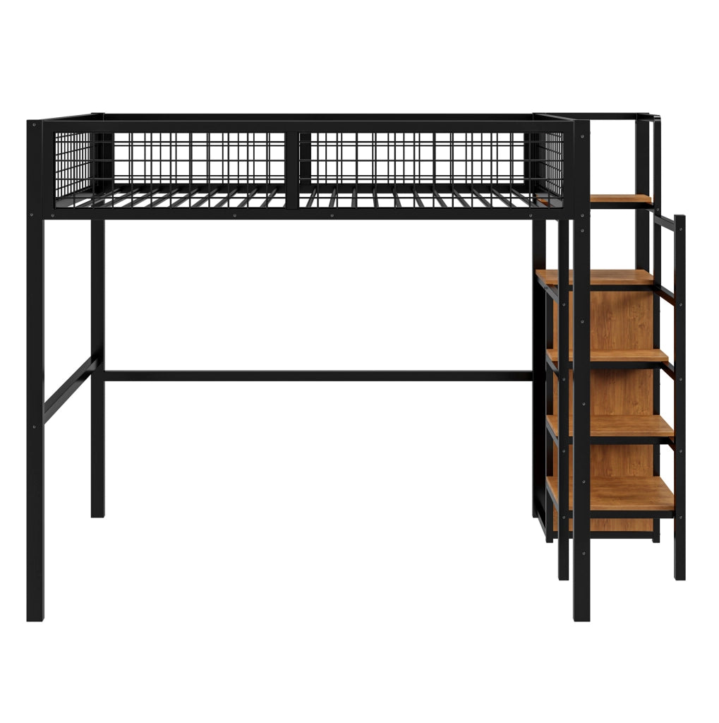 Letto a soppalco 140x200 cm con scala e armadio