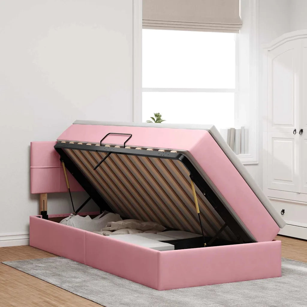Letto con contenitore e LED con led Rosa 90 x 200 cm Velluto