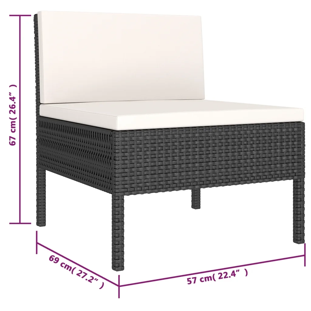 Set Divani da Giardino 6 pz con Cuscini in Polyrattan Nero 3056962