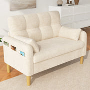 Divano a 2 posti in chenille beige con cuscini e tasca laterale, 119 x 78 x 85 cm